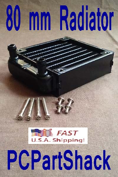 Water Cooling Aluminum Radiator 80mm x 80mm with Black Heat Coating 3/8"inch Nipples in/out