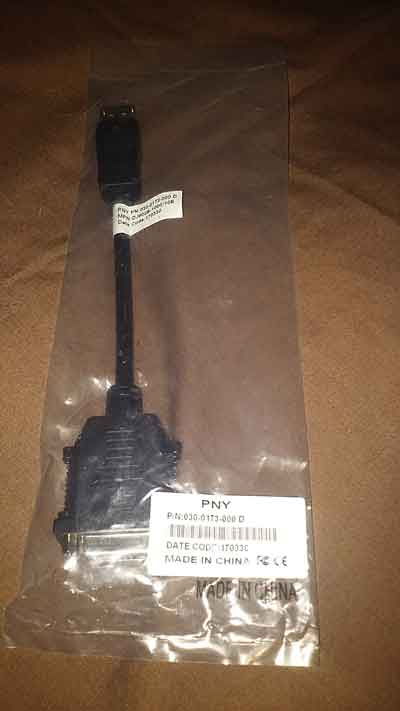 Displayport Male to DVI-D Female made by PNY 7"inches long black