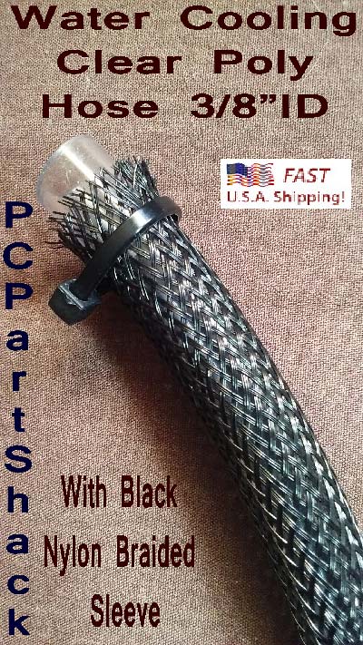 Water Cooling Clear PVC Vinyl Tubing 3/8" x 1ft with Black or White Nylon Braided Sleeve